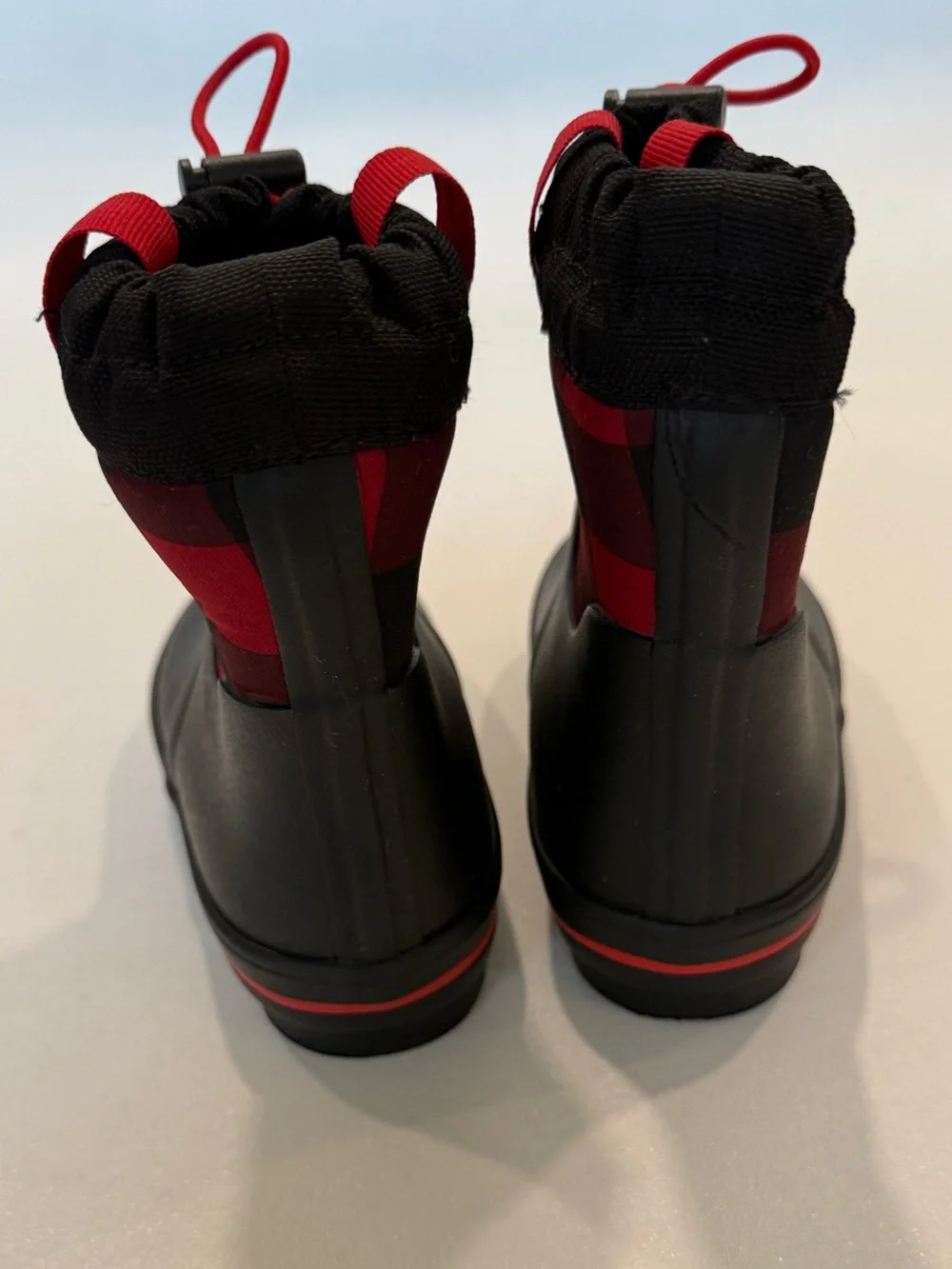 Cat & Jack Kids Size 12 Black Red Buffalo Plaid Winter Rain Boots Waterproof